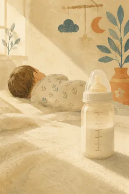 Peaceful Newborn Sleeping Beside Baby Bottle