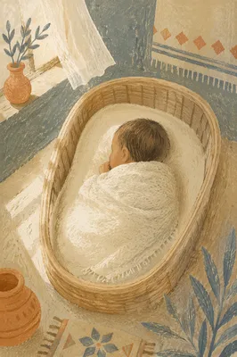 Peaceful Newborn Sleeping in Woven Blanket