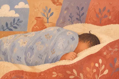 Peaceful Newborn Sleeping in Blue Swaddle