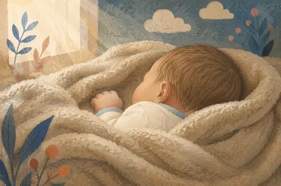 Peaceful Newborn Sleeping in Taupe Blanket