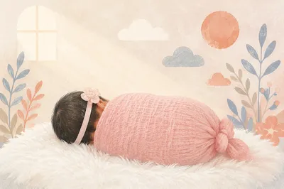 Peaceful Newborn in Rose Knit Swaddle
