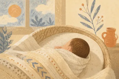 Peaceful Swaddled Newborn in Soft Blanket