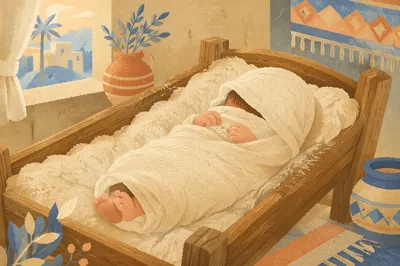 Peaceful Newborn in Rustic Wooden Cradle