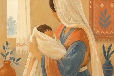 Peaceful Newborn Cradled in Ivory Blanket