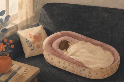Peaceful Newborn Sleeping in Cream Blanket