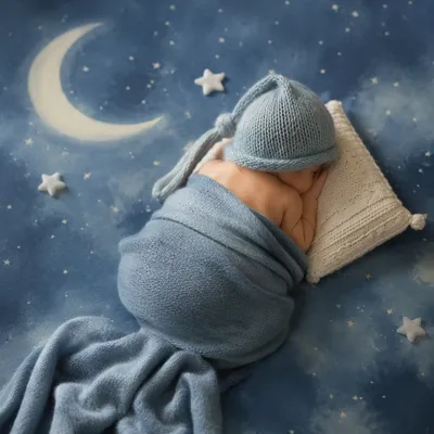 Peaceful Newborn Sleeping Under Blue Blanket