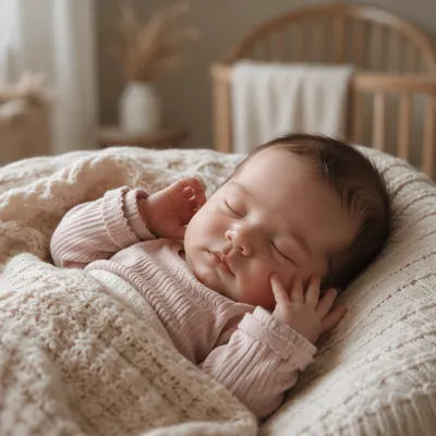 Peaceful Newborn Sleeping in Knit Blanket