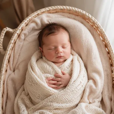 Peacefully Sleeping Newborn in Knitted Blanket