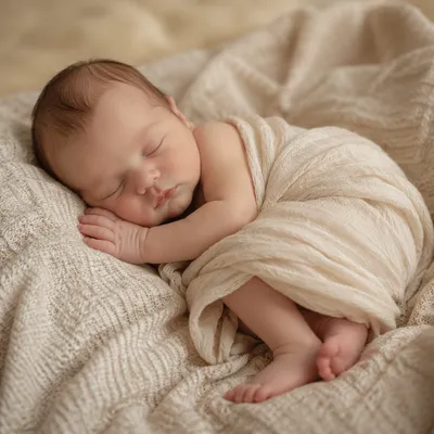 Peaceful Newborn Sleeping on Knit Blanket