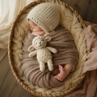 Peaceful Newborn Sleeping in Woven Basket