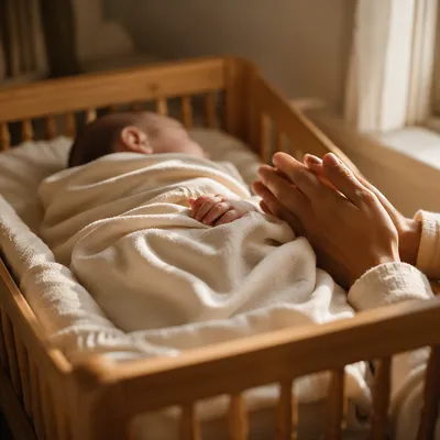 Peaceful Newborn in Prayerful Nursery Light