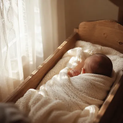 Peaceful Newborn Sleeping in Cream Blanket