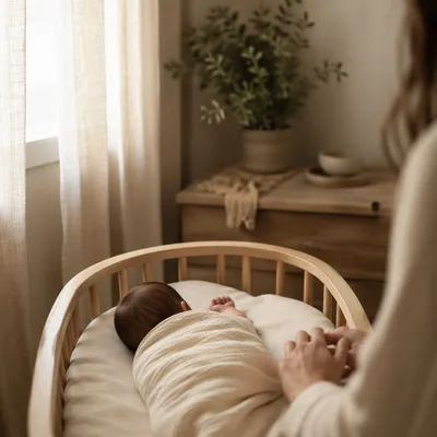 Peaceful Newborn in Cream Blanket
