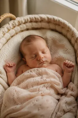 Peacefully Sleeping Newborn in Knitted Blanket