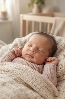 Peaceful Newborn Sleeping in Knit Blanket