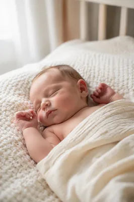 Sleeping Newborn on Soft Knit Blanket