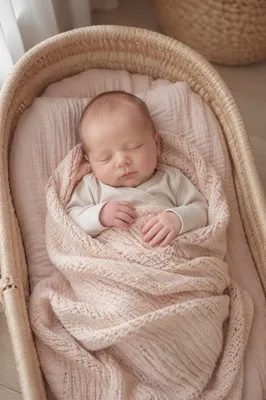Peacefully Sleeping Newborn in Knitted Blanket