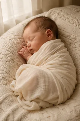 Sleeping Newborn on Knit Blanket