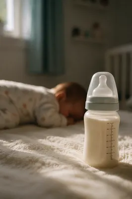 Peaceful Newborn Sleeping Beside Baby Bottle