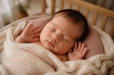 Peaceful Newborn Sleeping in Knit Blanket