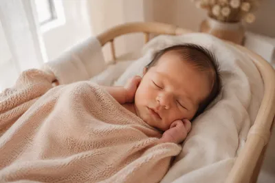 Sleeping Newborn by Sunlit Bedroom Window
