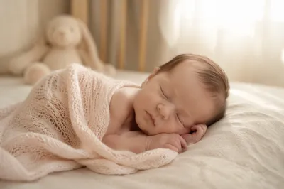Sleeping Newborn Baby in Soft Blanket