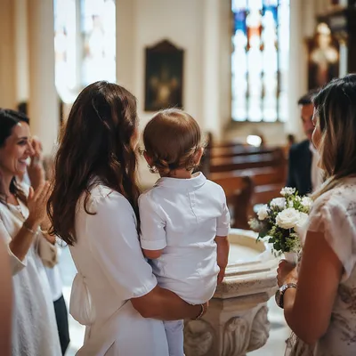 Joyful Child Baptism Family Celebration in Church