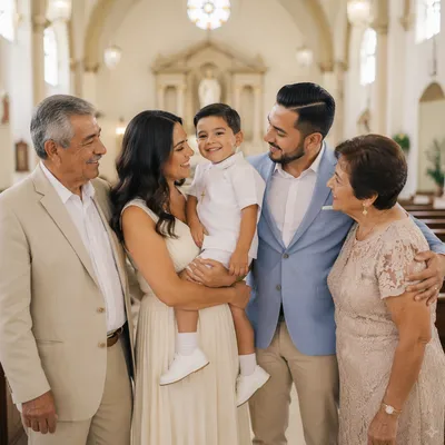 Smiling Boy With Family After Baptism