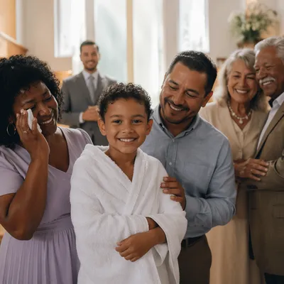 Smiling Baptized Child with Family Celebration