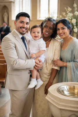 Smiling Toddler Baptism Family Portrait
