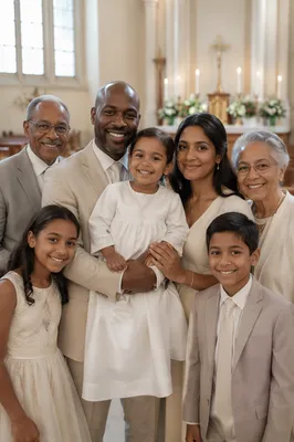 Smiling Baptized Child With Family Portrait