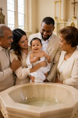 Smiling Toddler Baptism Family Portrait