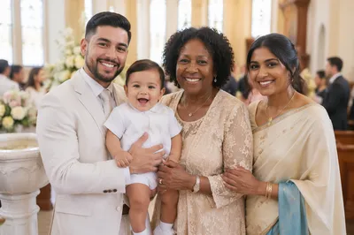 Smiling Toddler Baptism Family Portrait