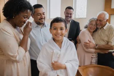 Smiling Baptized Child With Family Celebration