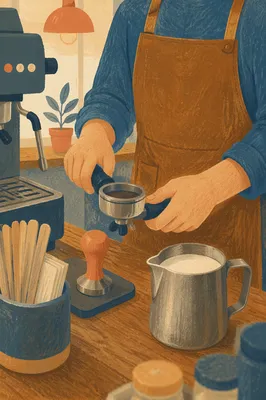 Barista Preparing Latte Art at Counter