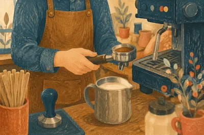 Barista Preparing Latte Art at Counter