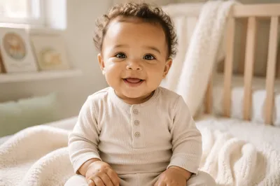 Adorable Biracial Baby Portrait in Nursery