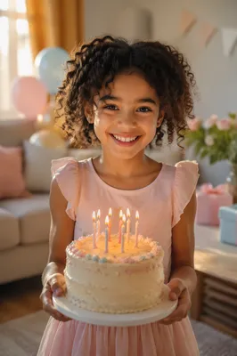 Joyful Child Holding Birthday Cake