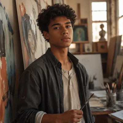 Thoughtful Biracial Teen in Artist Loft