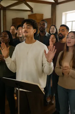 Young Adult Leading Diverse Congregation Singing