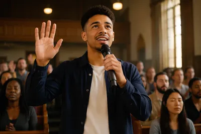 Young Adult Leading Worship in Church