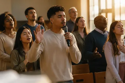 Young Adult Leading Worship in Sanctuary