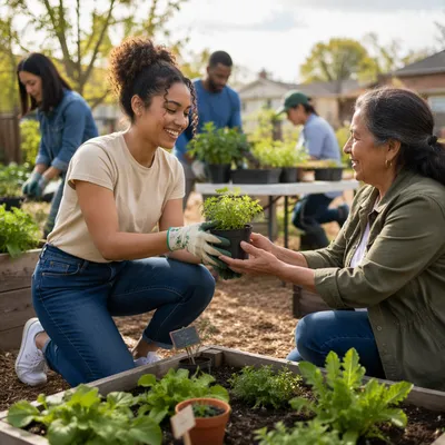 Young Volunteers Gardening on Spring Morning