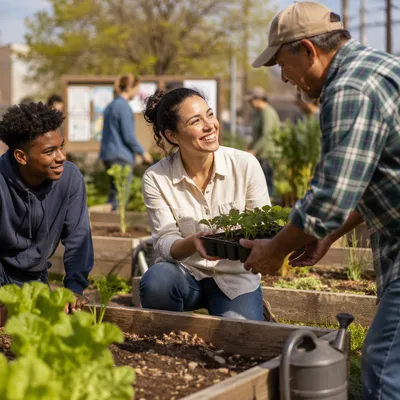 Young Volunteers in Urban Community Garden