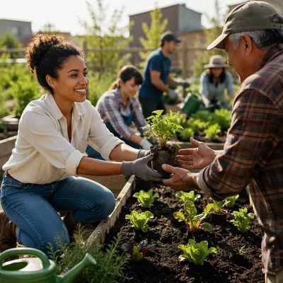 Young Volunteers Working in Community Garden