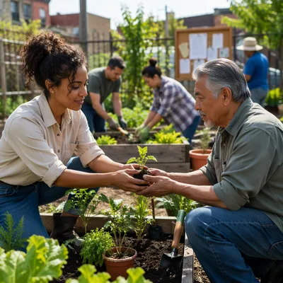 Young Volunteers Working in Community Garden