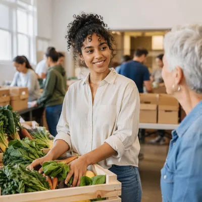 Young Volunteer Sorting Vegetables Indoors