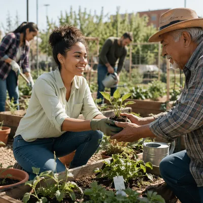 Young Volunteer in Urban Community Garden