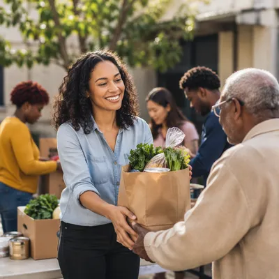Young Woman Volunteering at Food Table