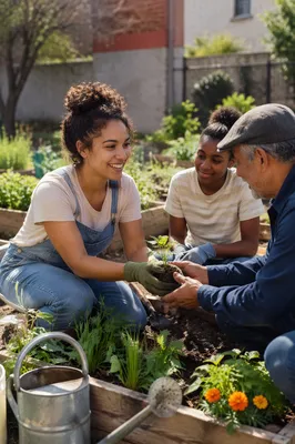 Young Volunteers Working in Community Garden